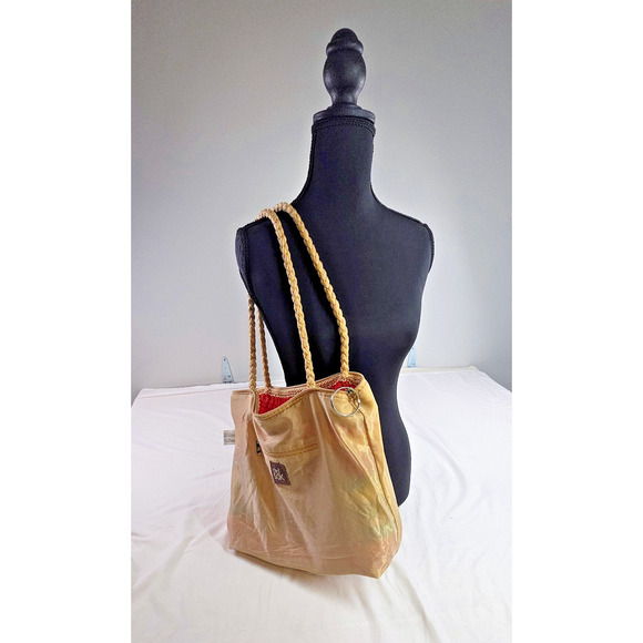 The Sak Crochet Rainbow Striped Tote Bag Rope Handle Lined Boho Shoulder - Picture 3 of 4